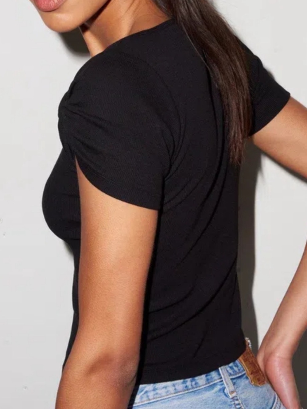 LNA Black Ribbed Knotted Shoulder Rio Top - Picture 4 of 6